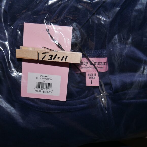 JUICY COUTURE 2 PC Velour Tracksuit Size L Rhinestone Bling Black Sweatsuit NWT - Picture 12 of 13